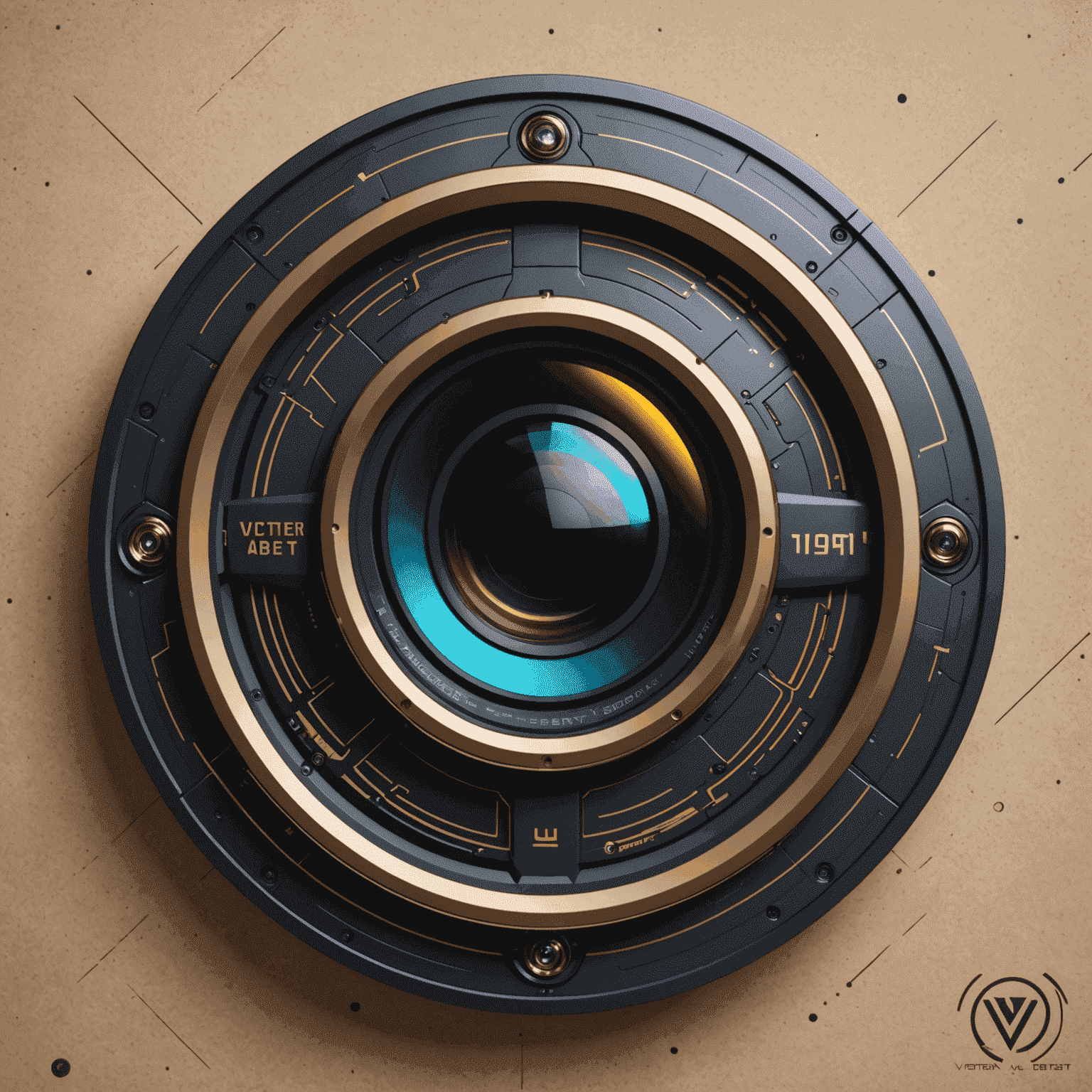 VictoryArenaBets Logo - A futuristic, sleek design incorporating a camera lens and AI circuit patterns