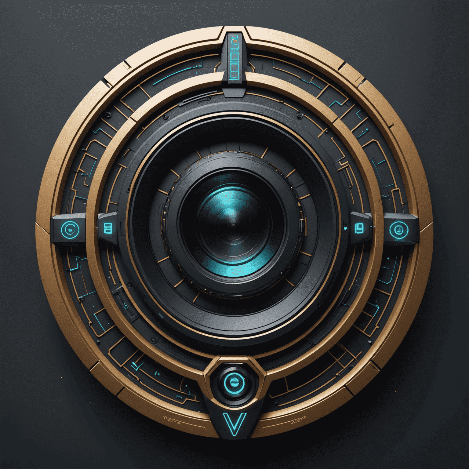 VictoryArenaBets Logo - A futuristic, sleek design incorporating a camera lens and AI circuit patterns