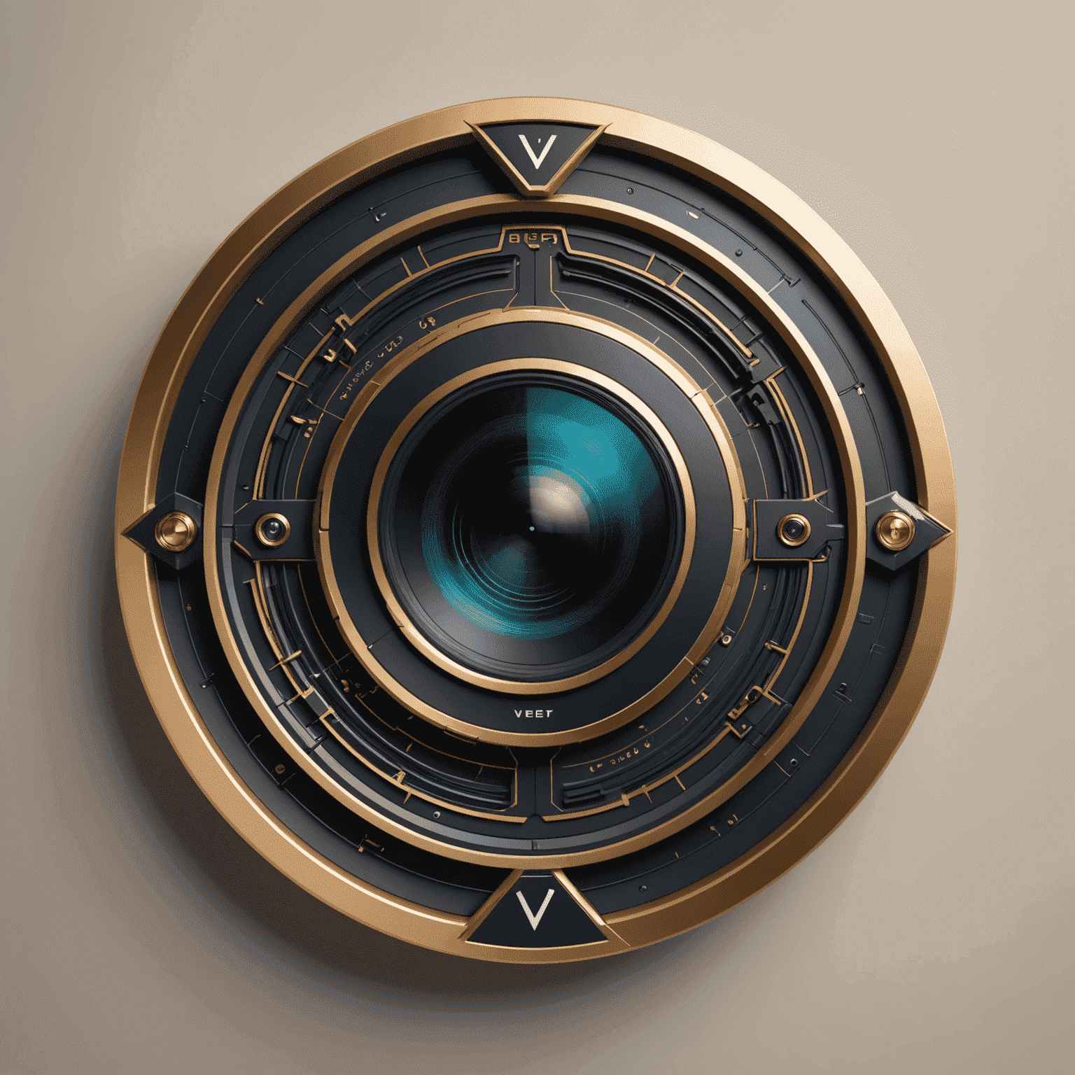 VictoryArenaBets Logo - A futuristic, sleek design incorporating a camera lens and AI circuit patterns
