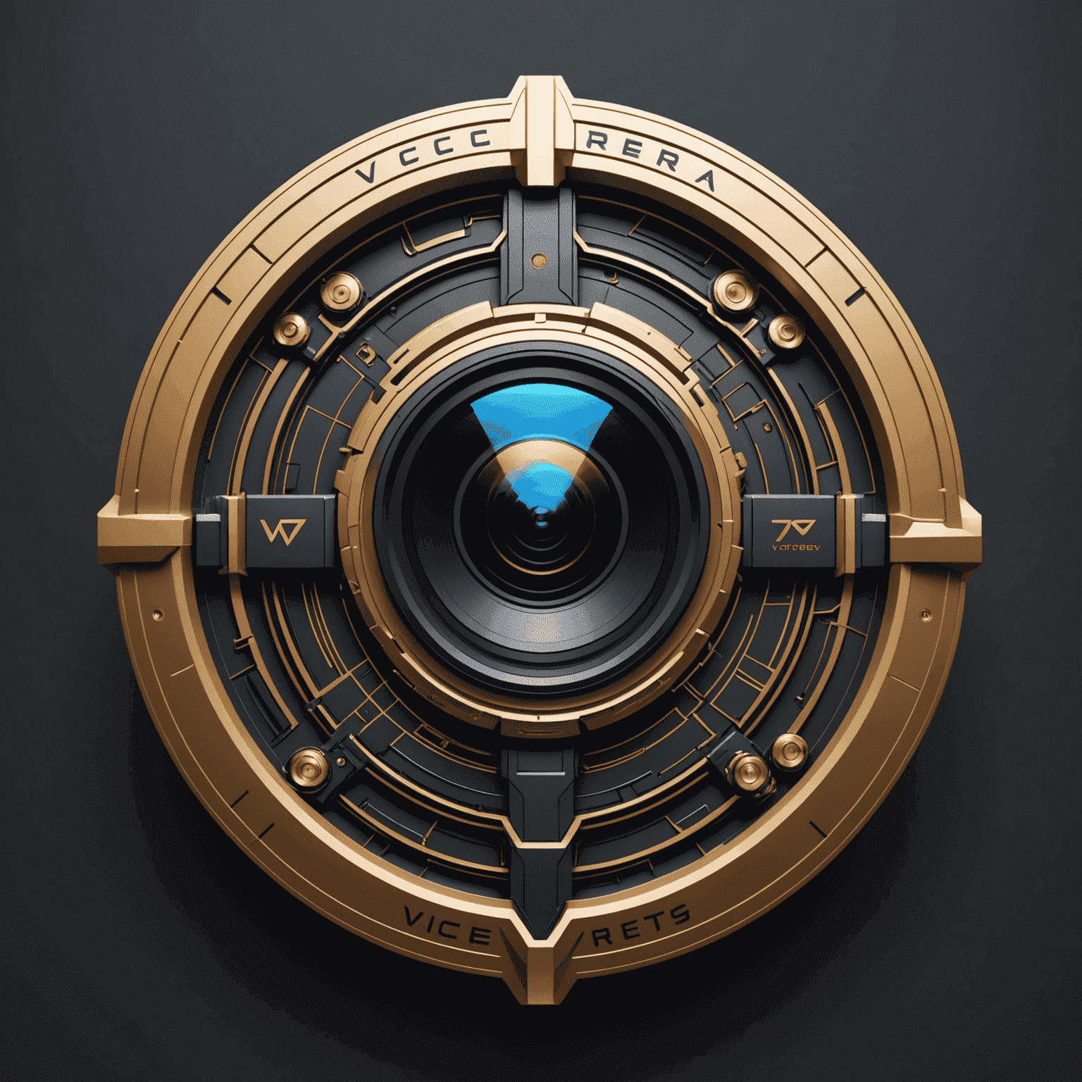 VictoryArenaBets Logo - A futuristic, sleek design incorporating a camera lens and AI circuit patterns