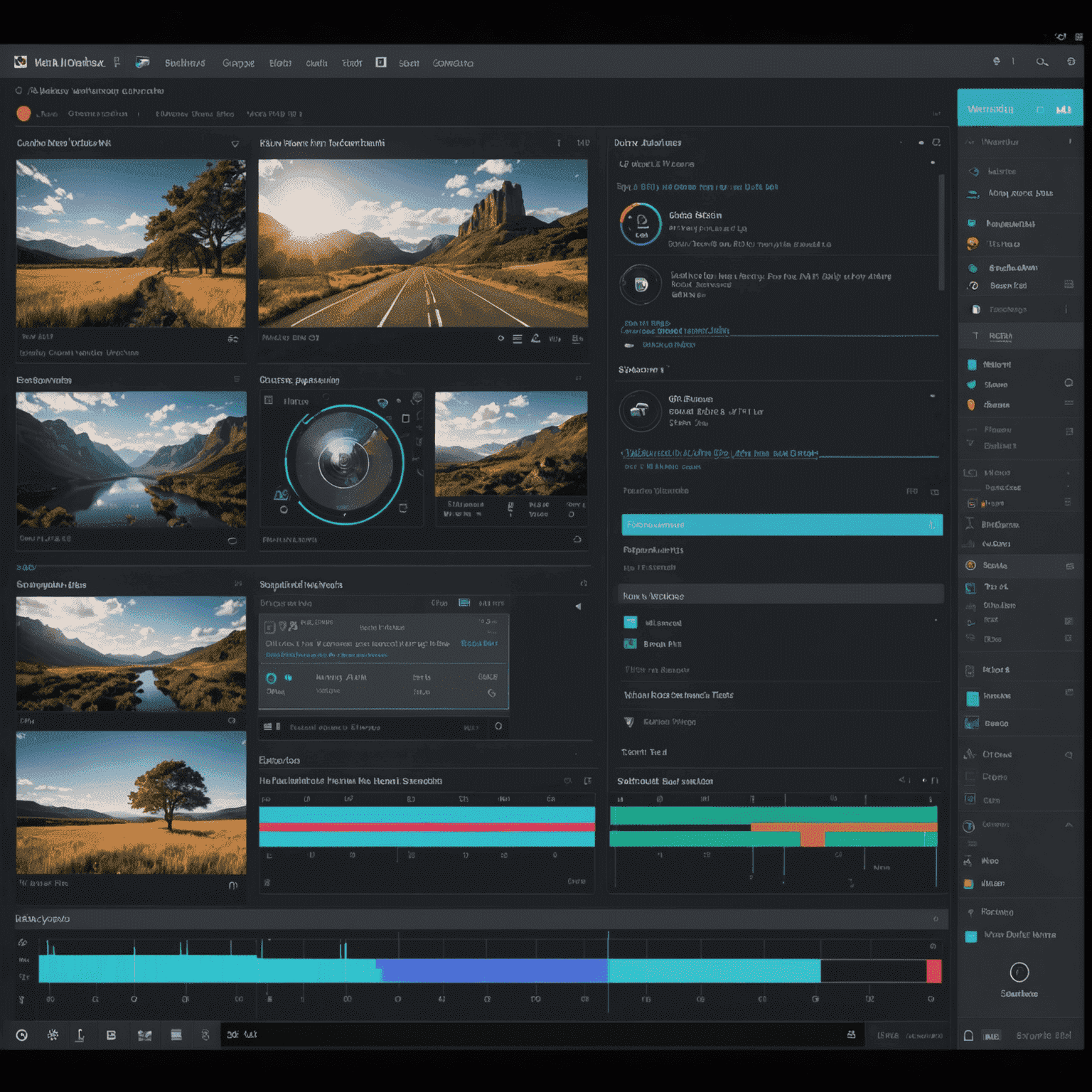 AI-powered video editing interface showing various enhancement tools and effects